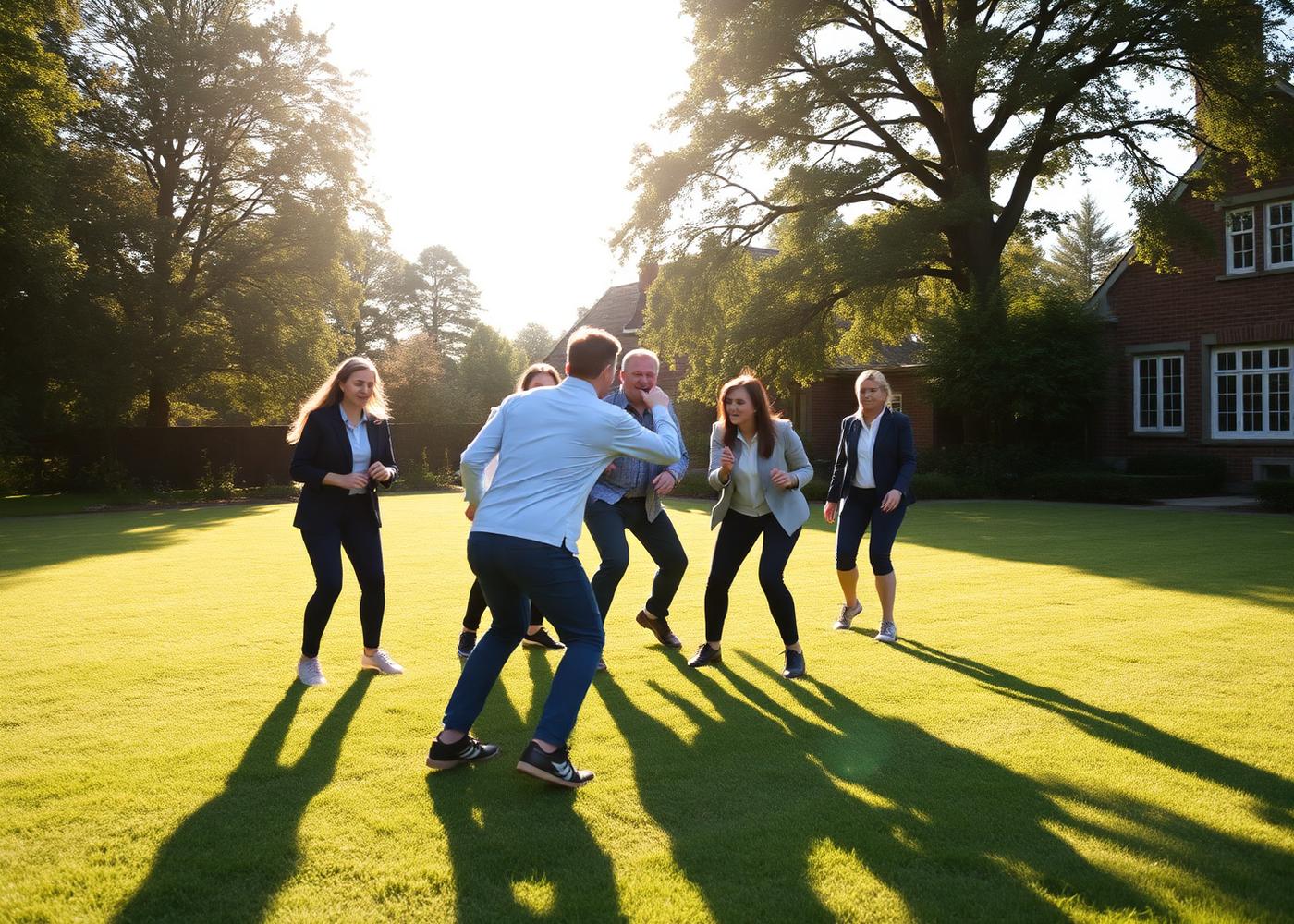 Colleagues in an outdoor team building activity